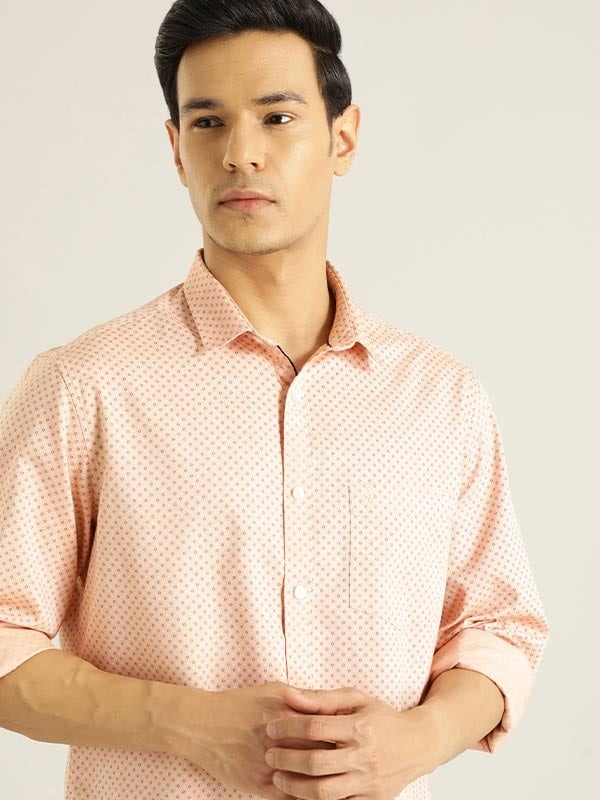 Indian Terrain Men All Over Print Orange Shirt